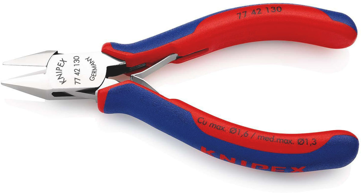KNIPEX Elektronikseitenschneider 130 mm Form 0 mit Facette und 2K-Hülle, spiegelpolierter Kopf