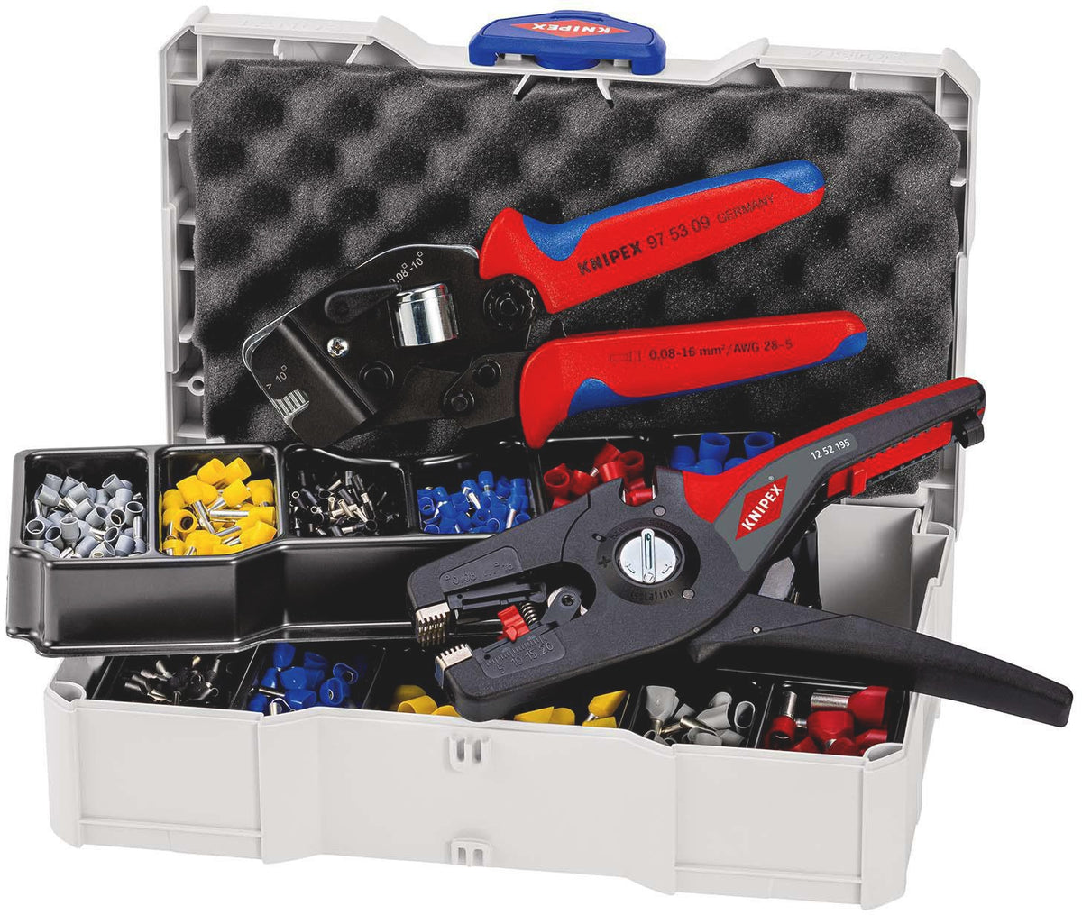 KNIPEX Aderendhülsensortiment 1252-tlg. 0,50-10,00 mm² mit Automatik-Abisolierzange im Systainer