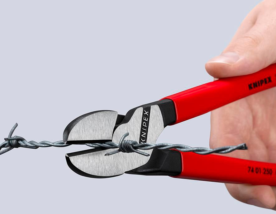 KNIPEX Kraftseitenschneider 140 mm poliert Form 0 – 20 % Kraftersparnis, Kunststoffüberzug