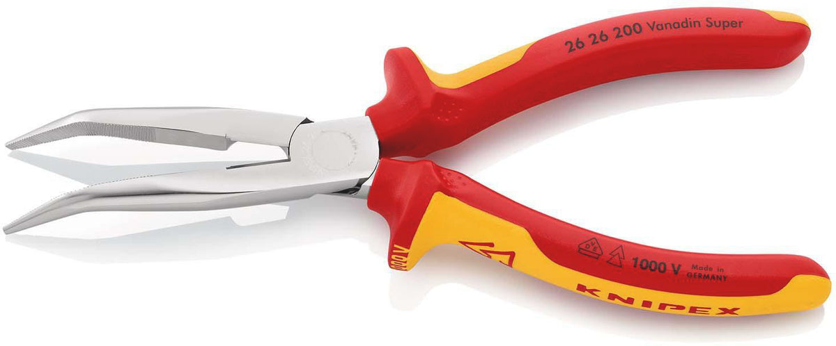 KNIPEX Flachrundzange 40° gewinkelt VDE 160 mm – Storchenschnabelzange mit Schneide
