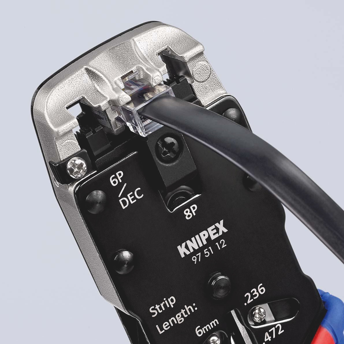 KNIPEX Crimpzange für Westernstecker RJ 10/11/12/45, 200 mm, mit Schneid- und Abmantelfunktion