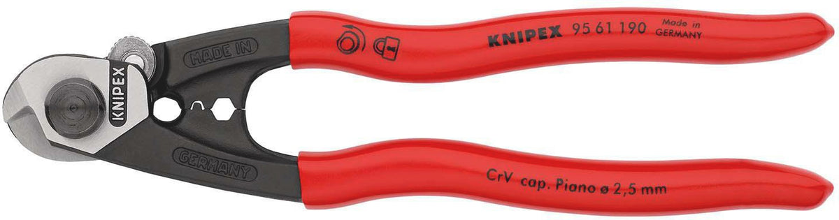 KNIPEX Drahtseilschere 190 mm – für harte Drahtseile, Kabel und Rundstahl, poliert