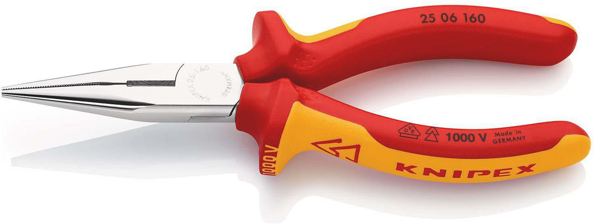 KNIPEX Flachrundzange DIN ISO 5745 160 mm VDE-isoliert mit Schneide – Radiozange