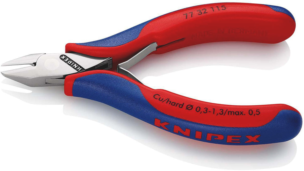 KNIPEX Elektronikseitenschneider 130 mm Form 0 mit Facette und 2K-Hülle, spiegelpolierter Kopf