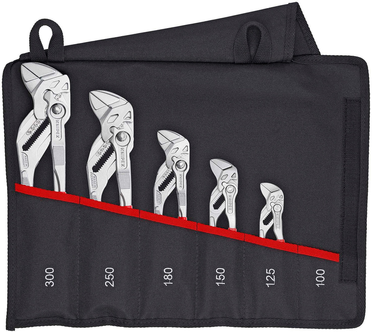 KNIPEX Zangenschlüsselset 5-teilig verchromt in Rolltasche – Zangen-Set für Handwerk & Werkstatt