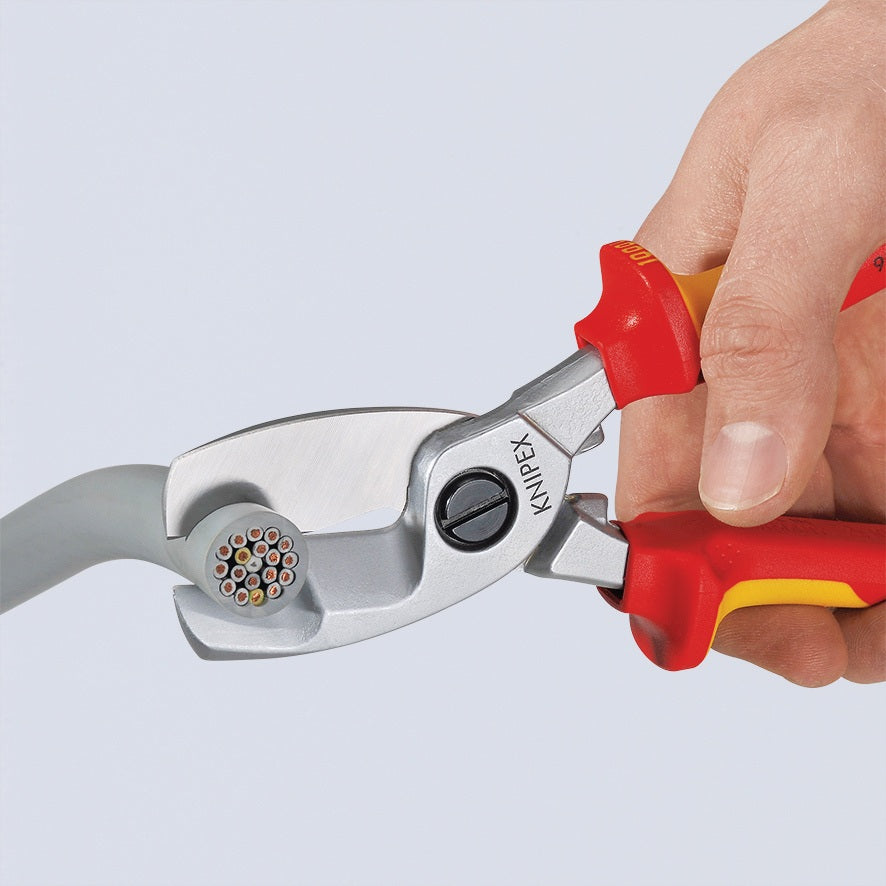 KNIPEX Kabelschere 200 mm VDE-isoliert bis 1000 V mit Doppelschneide für Kupfer- und Alukabel