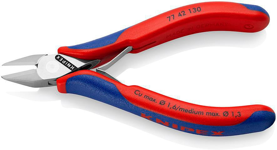 KNIPEX Elektronikseitenschneider 130 mm Form 0 mit Facette und 2K-Hülle, spiegelpolierter Kopf