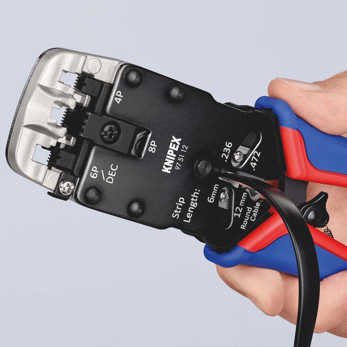 KNIPEX Crimpzange für Westernstecker RJ 10/11/12/45, 200 mm, mit Schneid- und Abmantelfunktion