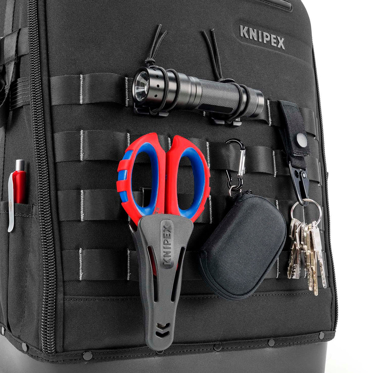 KNIPEX Werkzeugrucksack Modular X18 – 21 Haltelaschen, 37 Taschen, 15 kg Tragfähigkeit, Recycling-Nylon
