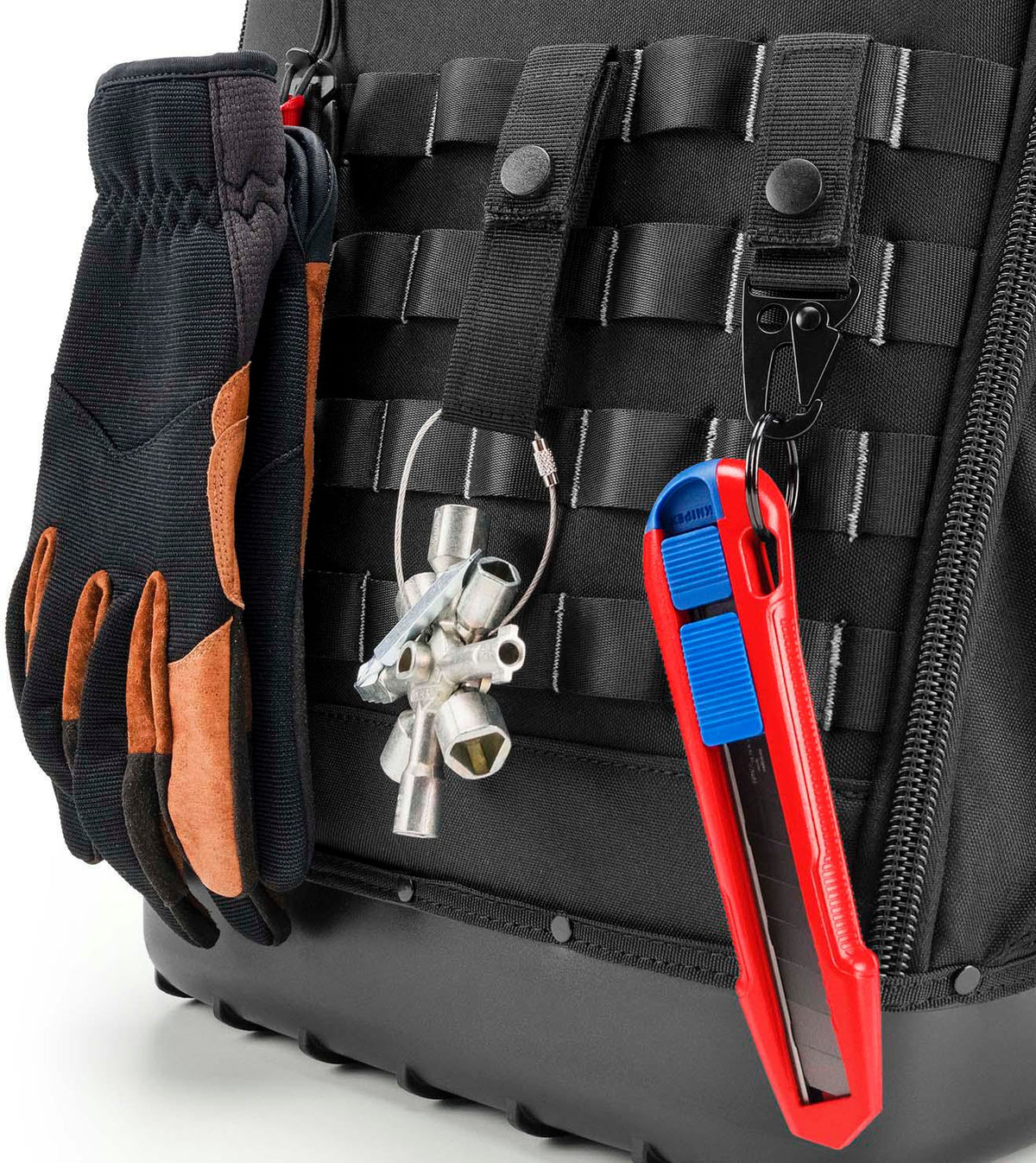 KNIPEX Werkzeugrucksack Modular X18 – 21 Haltelaschen, 37 Taschen, 15 kg Tragfähigkeit, Recycling-Nylon
