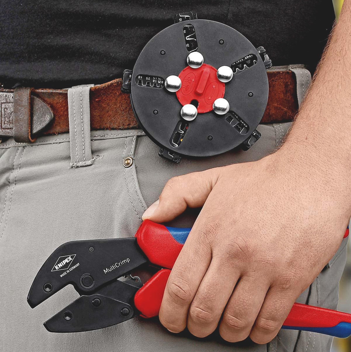 KNIPEX Crimpzange MultiCrimp 250 mm mit 5 Wechseleinsätzen – Für Kabelschuhe, Verbinder & Aderendhülsen