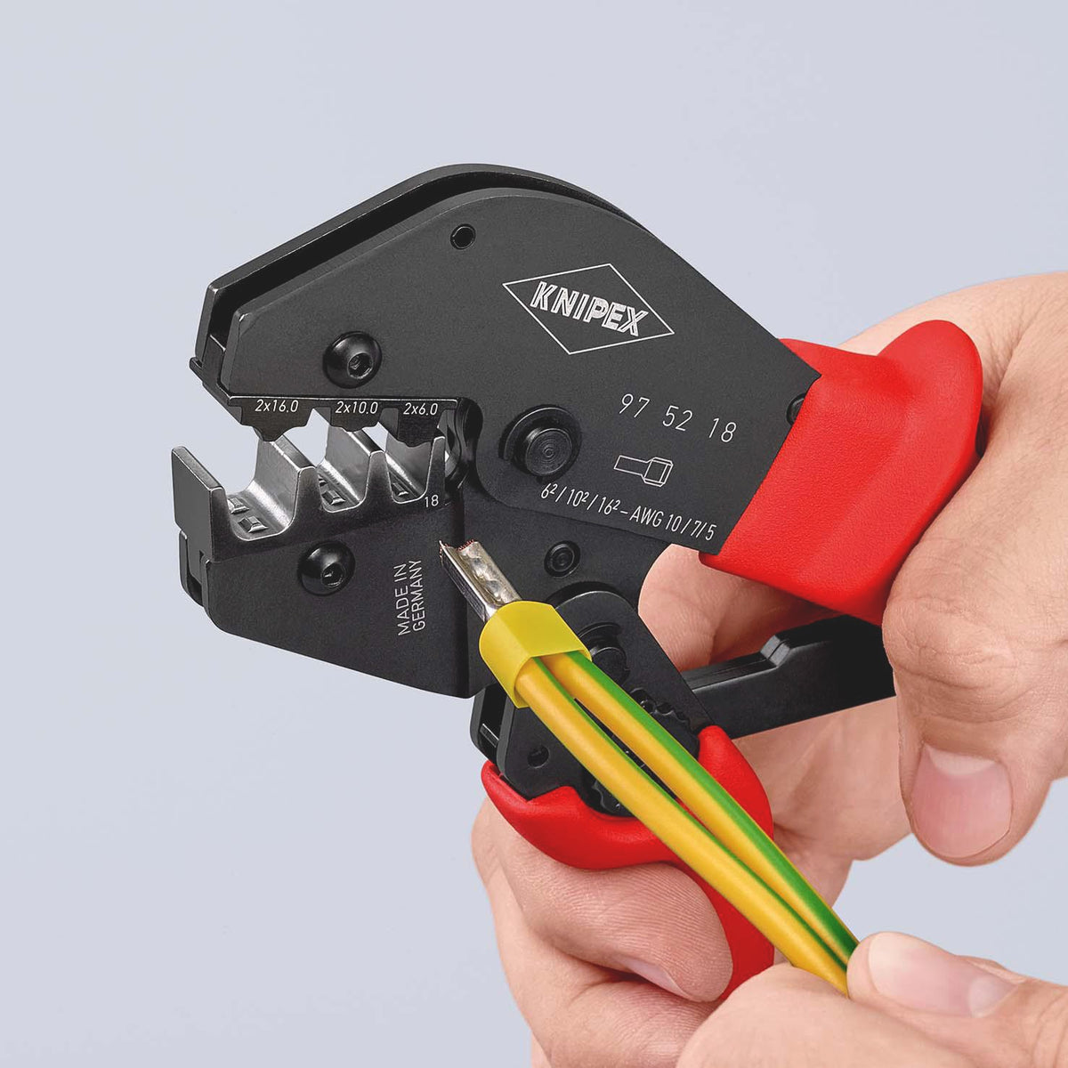 KNIPEX Crimpzange 250 mm – Für unisolierte Kabelschuhe und Verbinder, 2x6, 2x10, 2x16 mm²