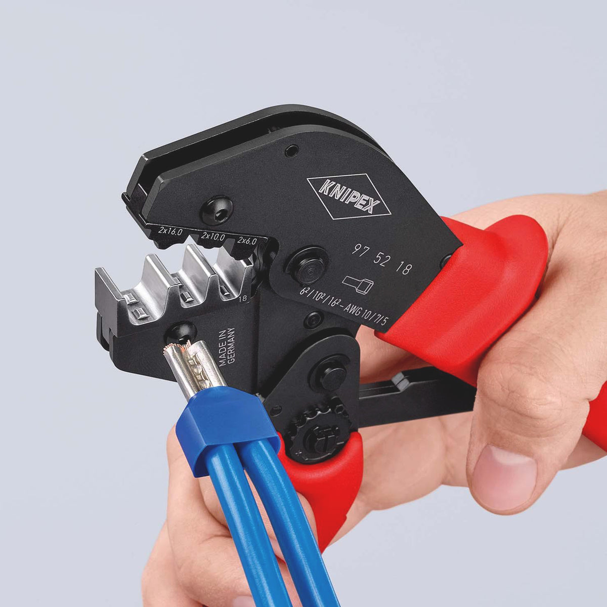 KNIPEX Crimpzange 250 mm – Für unisolierte Kabelschuhe und Verbinder, 2x6, 2x10, 2x16 mm²