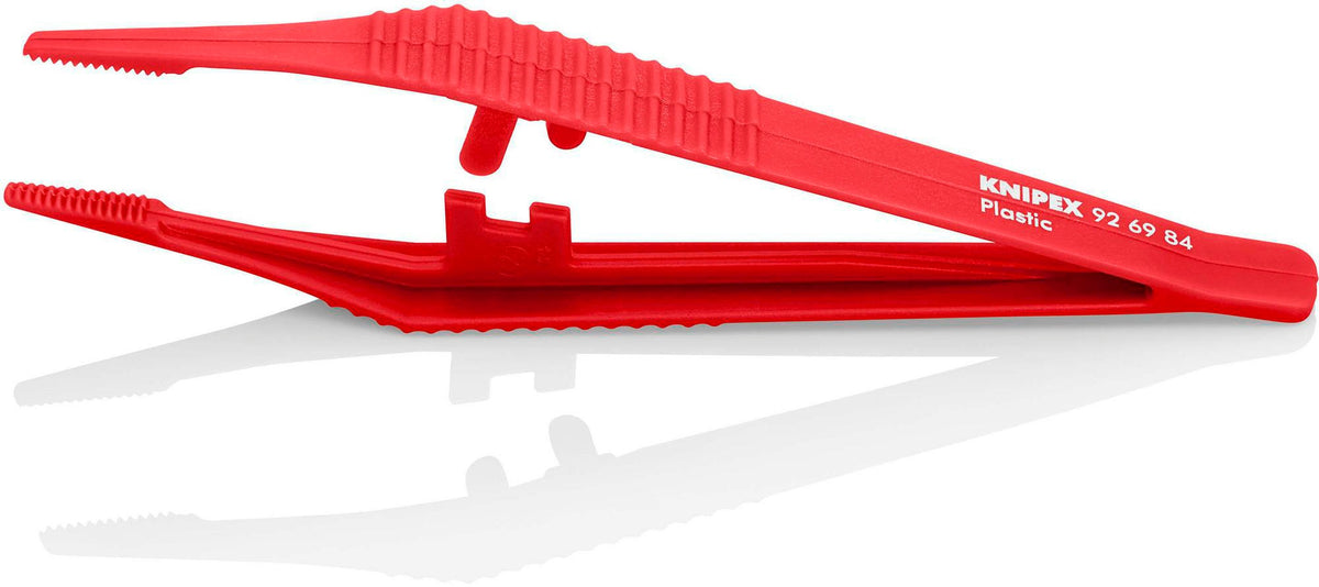 KNIPEX Kunststoffpinzette 130 mm – Gerade, trapezförmige Spitze, 3,5 mm Spitzenbreite