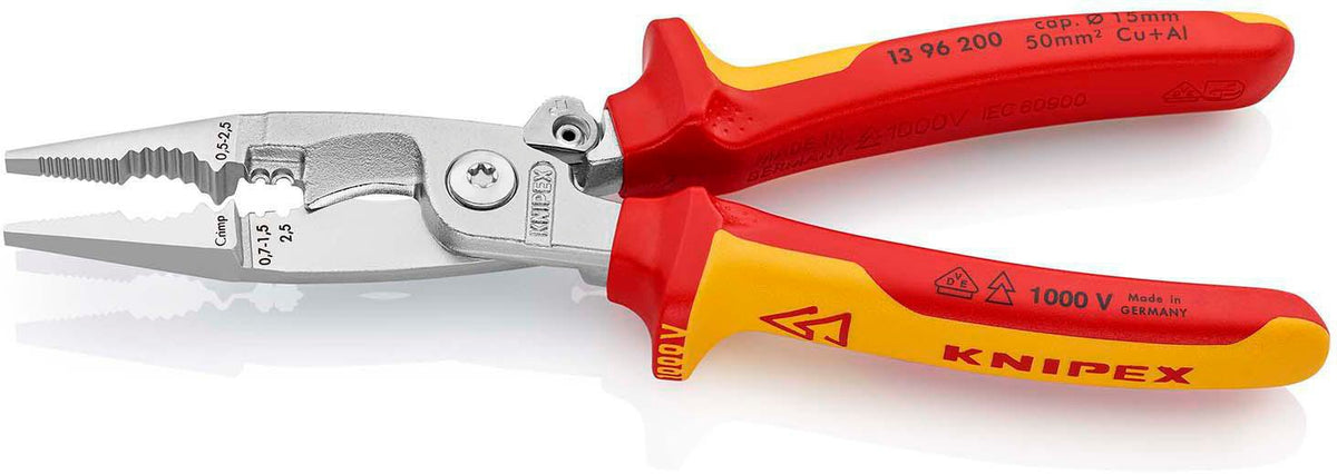 KNIPEX Elektroinstallationszange 200 mm VDE isoliert – Multifunktionszange mit Öse
