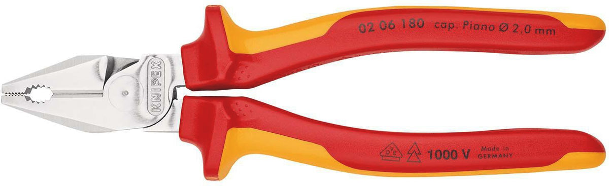 KNIPEX Kraftkombizange VDE 180 mm – 35 % Kraftersparnis, verchromt, Mehrkomponenten-Griff