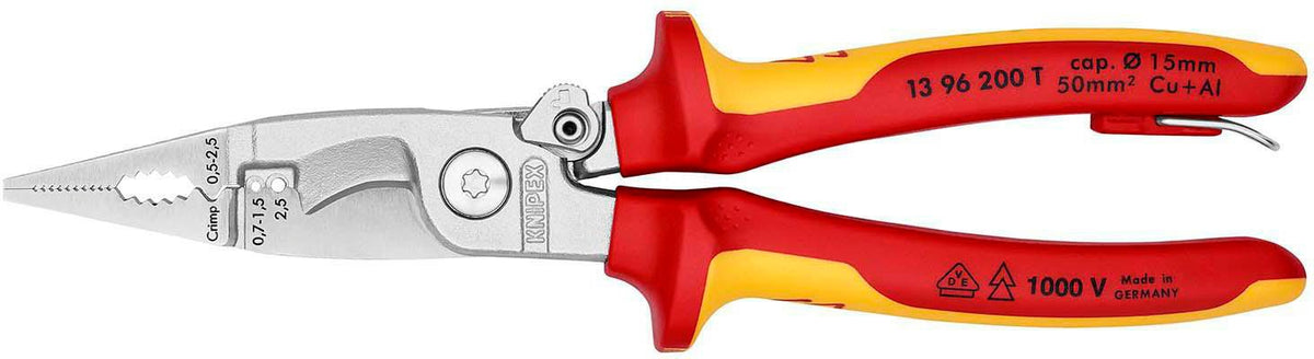 KNIPEX Elektroinstallationszange 200 mm VDE isoliert – Multifunktionszange mit Öse