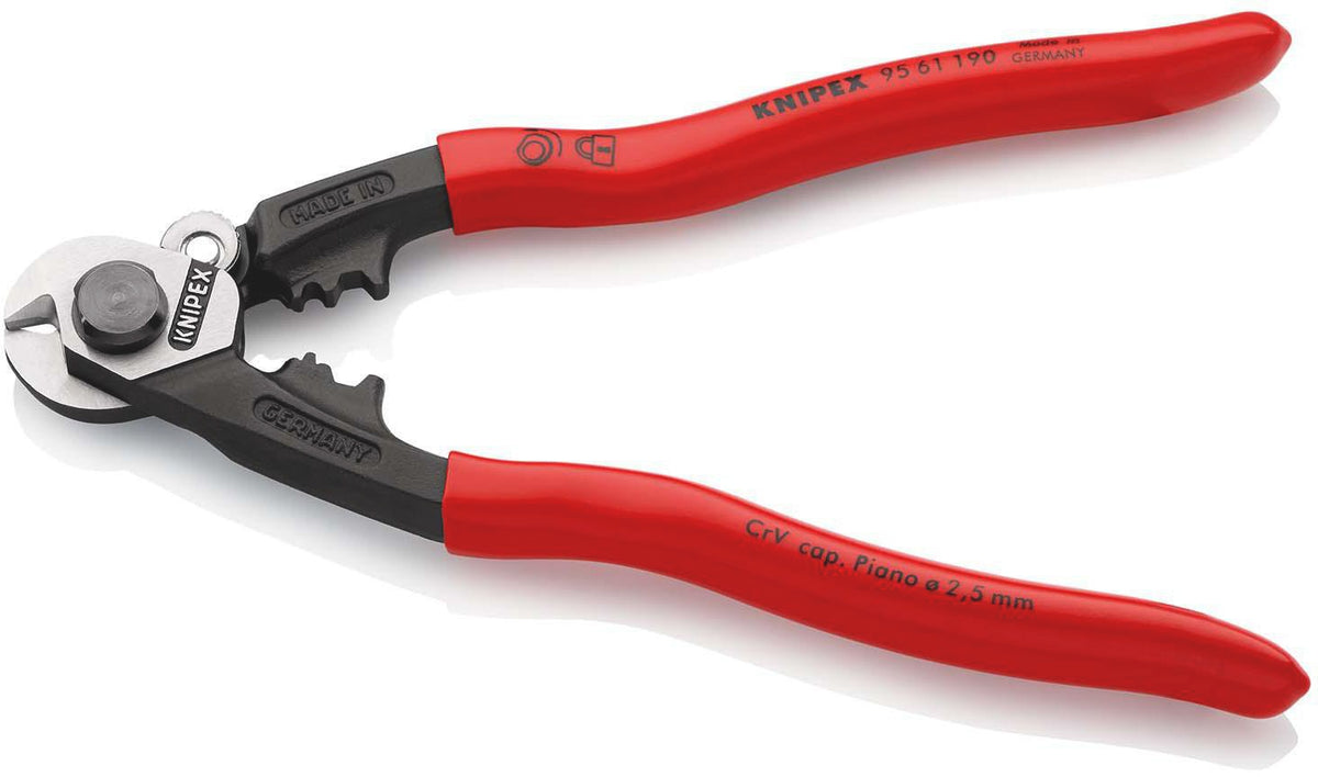 KNIPEX Drahtseilschere 190 mm – für harte Drahtseile, Kabel und Rundstahl, poliert