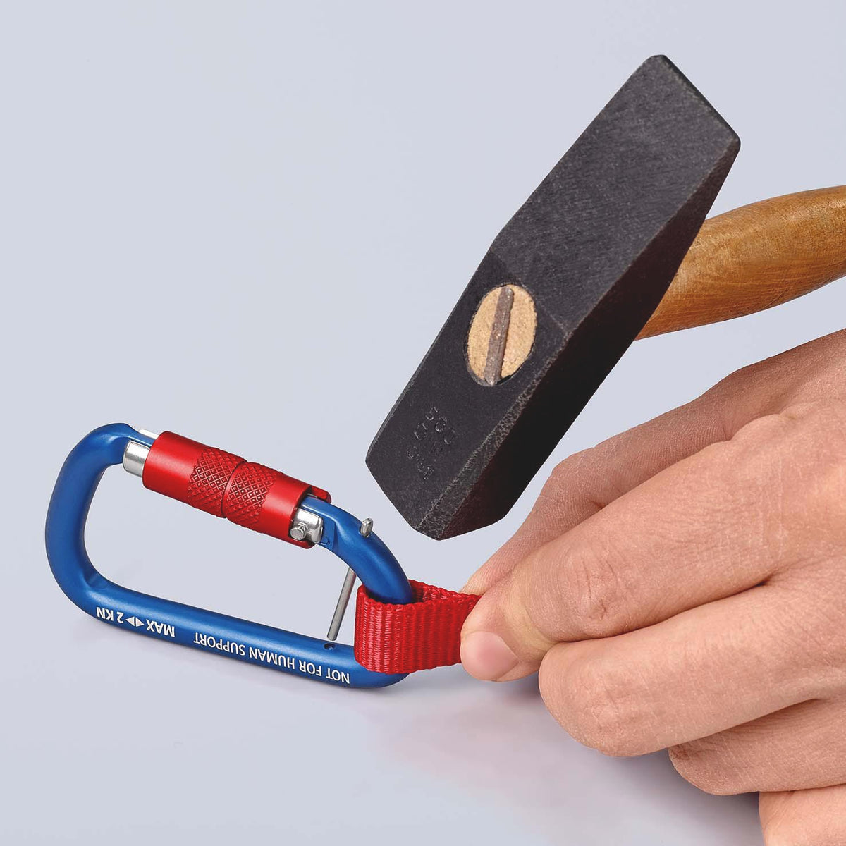 KNIPEX Materialkarabiner 81 mm mit Schraubverschluss blau beschichtet
