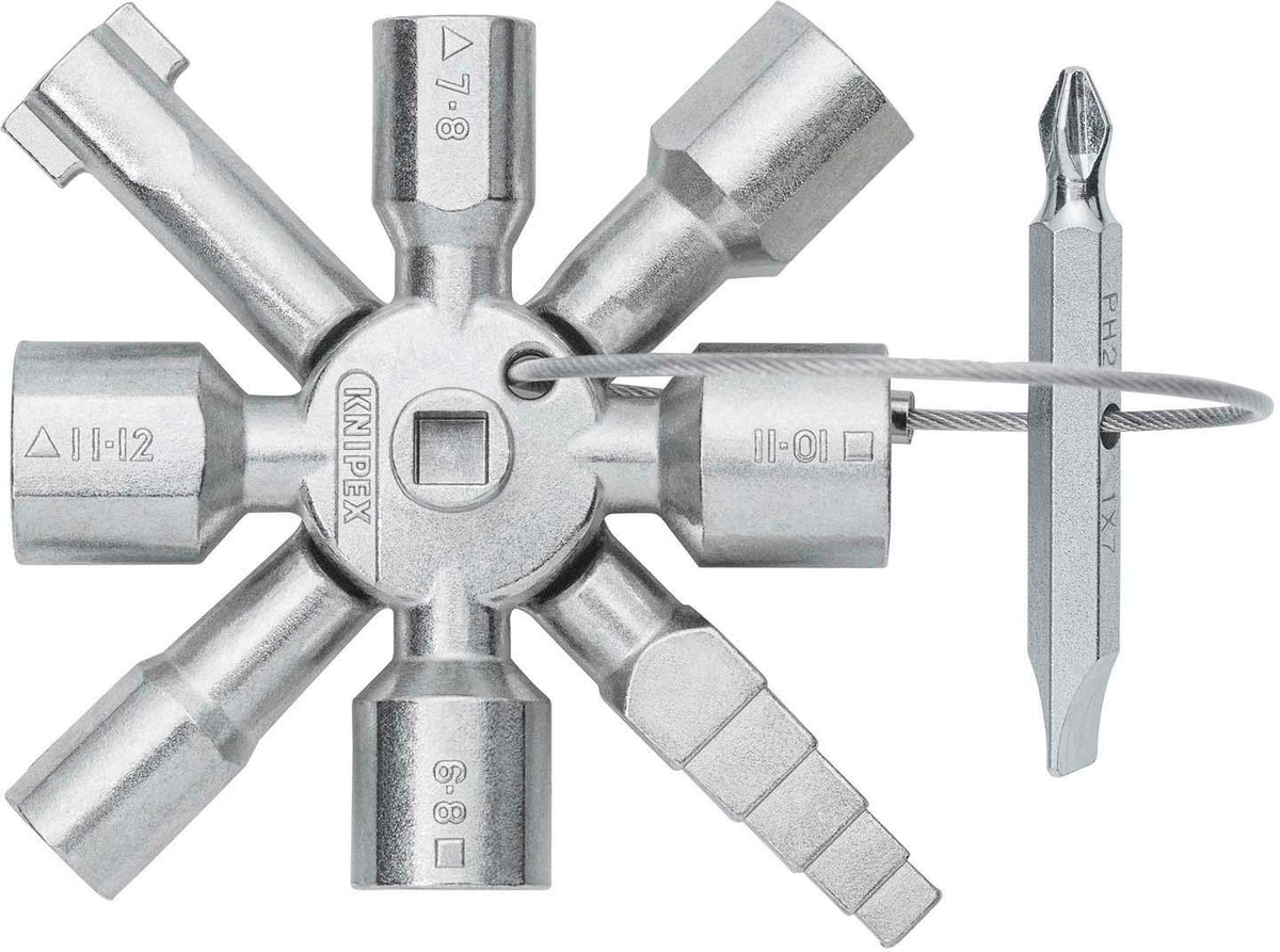 KNIPEX Schaltschrankschlüssel TwinKey® mit 6 Funktionen und Magnet-Verbindung