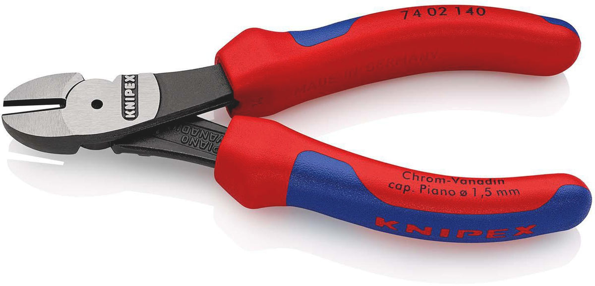 KNIPEX Kraftseitenschneider 140 mm, poliert, Form 0, Mehrkomponenten-Hüllen – 20 % Kraftersparnis