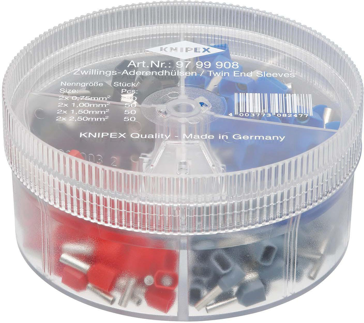 KNIPEX Sortimentsbox 200-tlg. Twin-Aderendhülsen 2x0,75-2x2,5 mm² in Ku.-Box