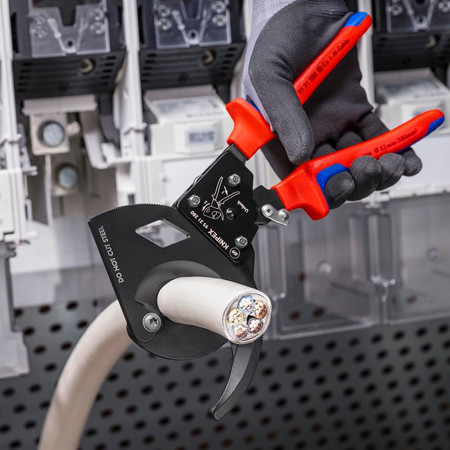 KNIPEX Kabelschneider 250 mm für Cu- und Al-Kabel bis 32 mm – Einhand-Ratschenprinzip