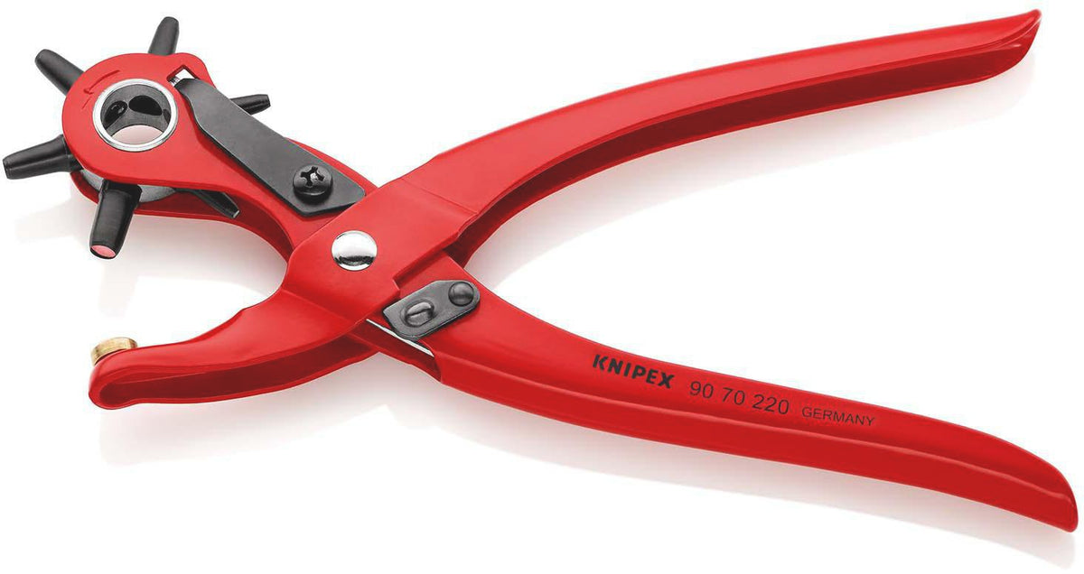 KNIPEX Revolverlochzange 220 mm mit 6 Lochpfeifen 2–5 mm rot pulverbeschichtet