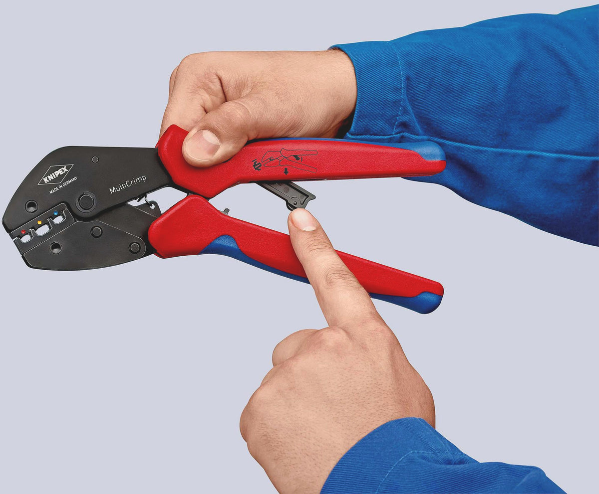 KNIPEX Crimpzange MultiCrimp 250 mm mit 5 Wechseleinsätzen – Für Kabelschuhe, Verbinder & Aderendhülsen