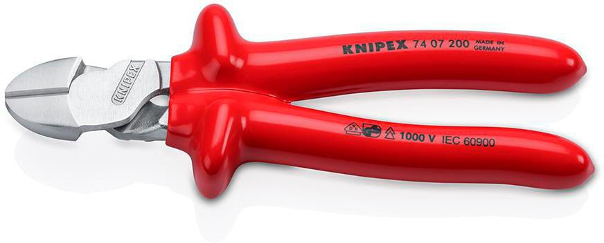 KNIPEX Kraftseitenschneider 200 mm VDE isoliert bis 1000 V, Form 0, tauchisoliert