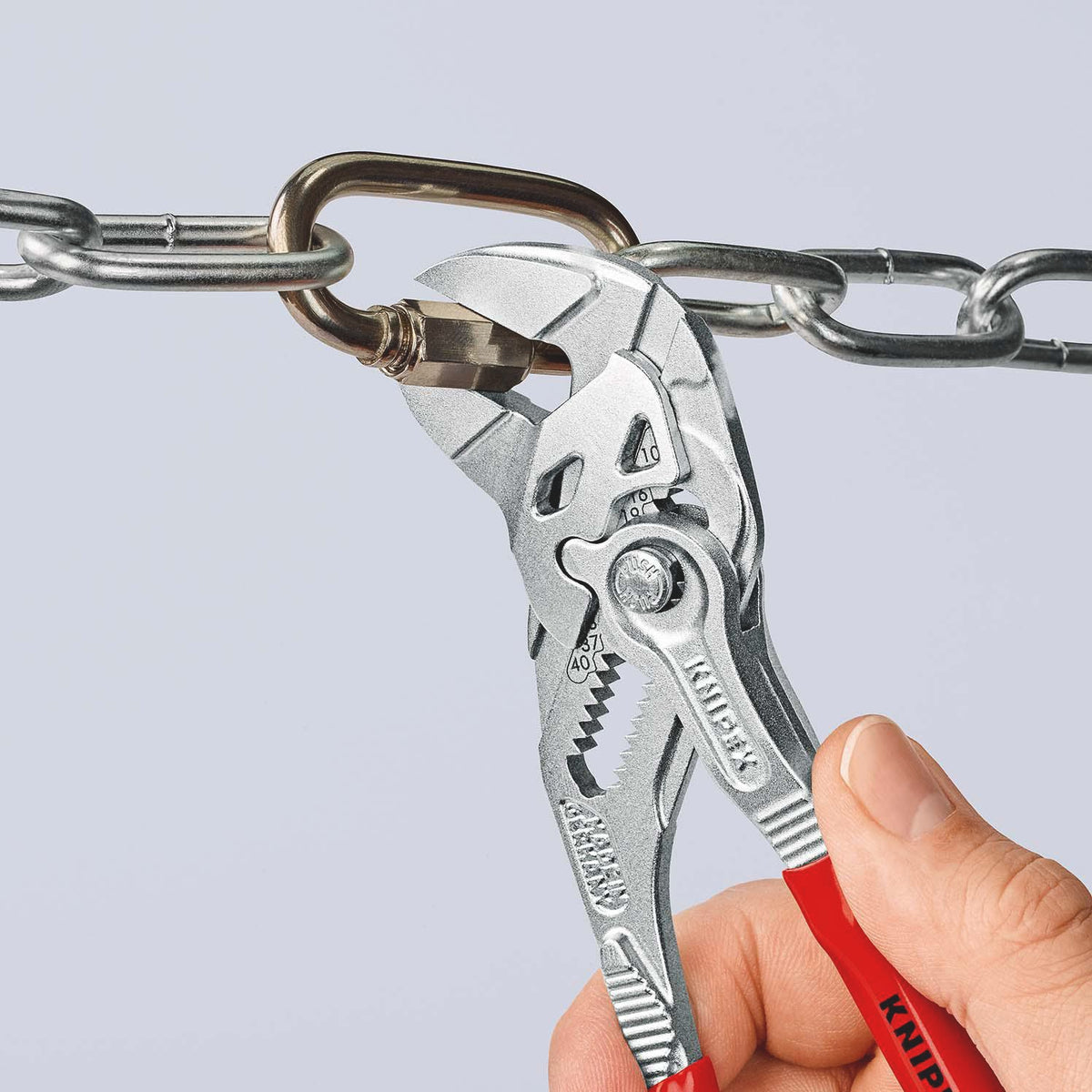 KNIPEX Zangenschlüssel 400 mm – Spannweite 85 mm, verchromt, mit Kunststoffüberzug