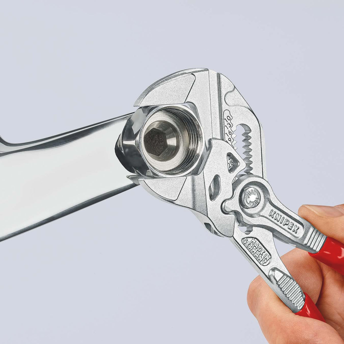 KNIPEX Zangenschlüssel 400 mm – Spannweite 85 mm, verchromt, mit Kunststoffüberzug