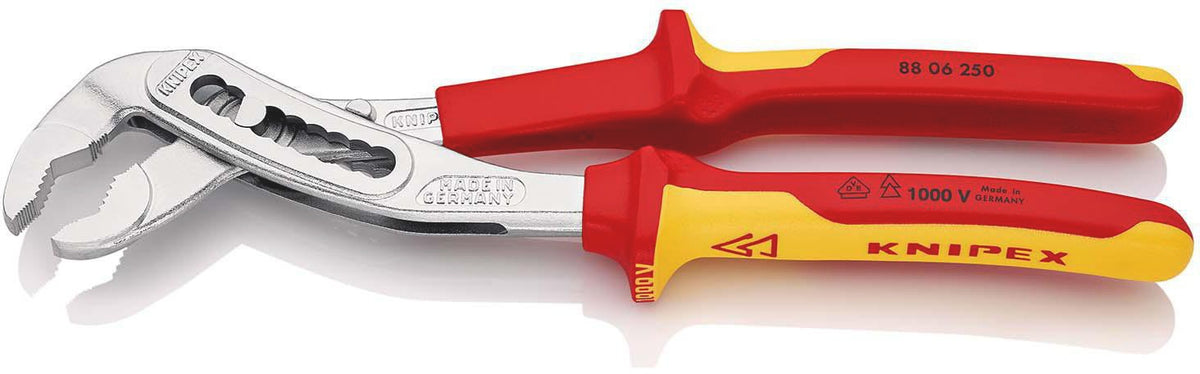 KNIPEX Wasserpumpenzange Alligator® 250 mm VDE-isoliert bis 1000 V, verchromt, 9-fach verstellbar