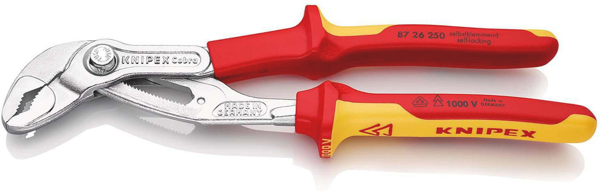 KNIPEX Wasserpumpenzange Cobra® 250 mm VDE-isoliert bis 1000 V – 24 Einstellpositionen, Spannweite 46 mm