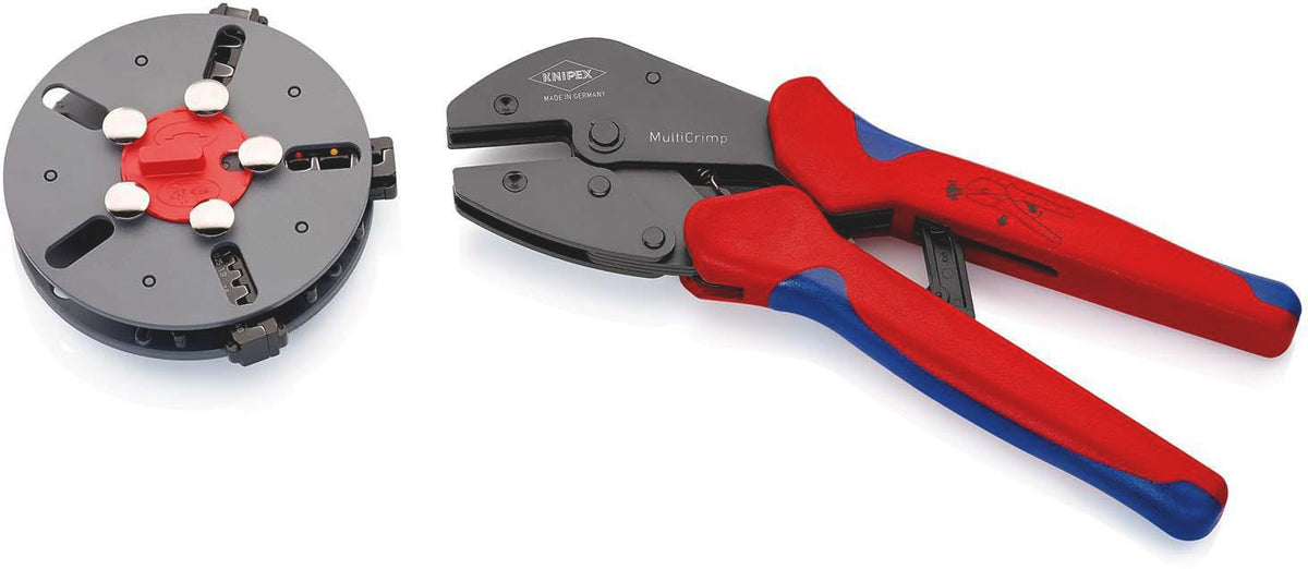 KNIPEX Crimpzange MultiCrimp 250 mm mit 5 Wechseleinsätzen – Für Kabelschuhe, Verbinder & Aderendhülsen