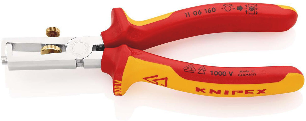 KNIPEX Abisolierzange 160 mm VDE-isoliert mit Öffnungsfeder und Mehrkomponenten-Hüllen