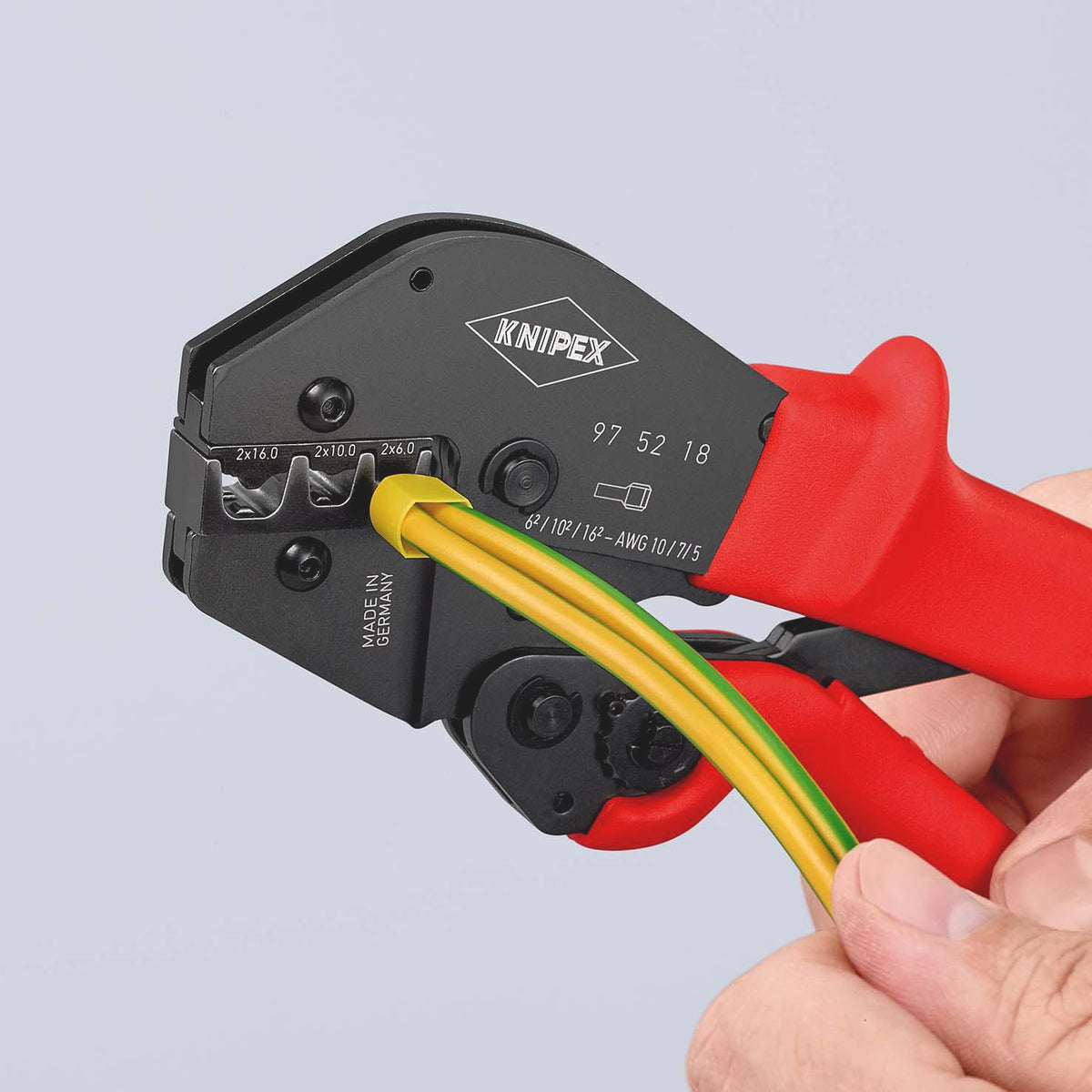 KNIPEX Crimpzange 250 mm – Für unisolierte Kabelschuhe und Verbinder, 2x6, 2x10, 2x16 mm²