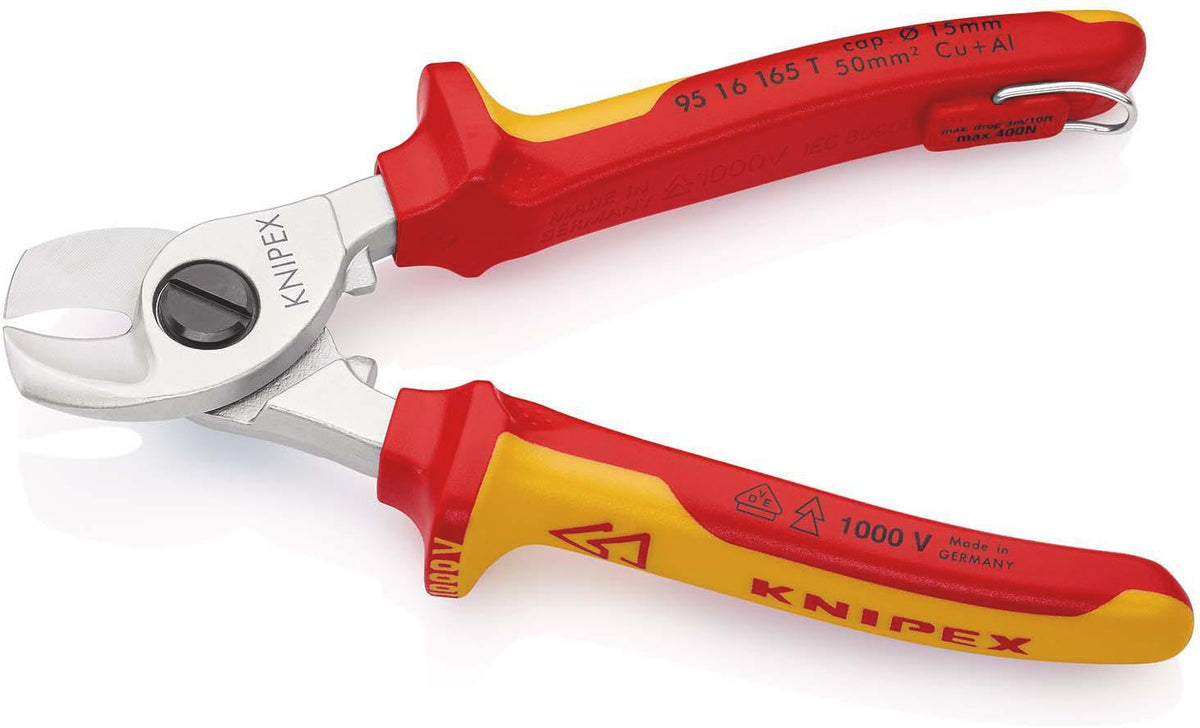 KNIPEX Kabelschere 165 mm VDE-isoliert, verchromter Kopf, Mehrkomponenten-Hüllen, Form 2
