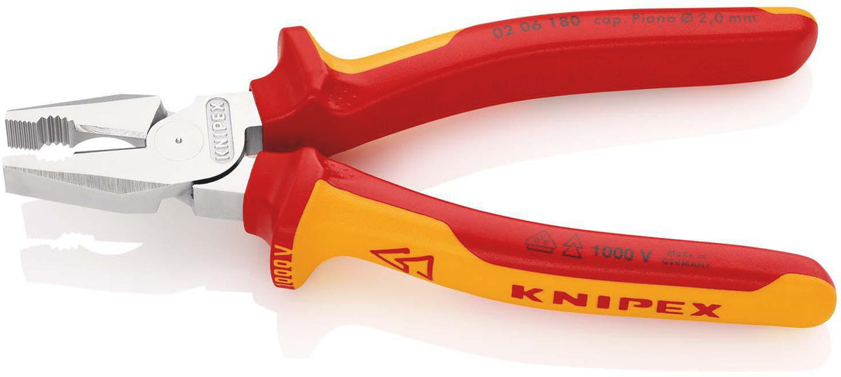 KNIPEX Kraftkombizange VDE 180 mm – 35 % Kraftersparnis, verchromt, Mehrkomponenten-Griff