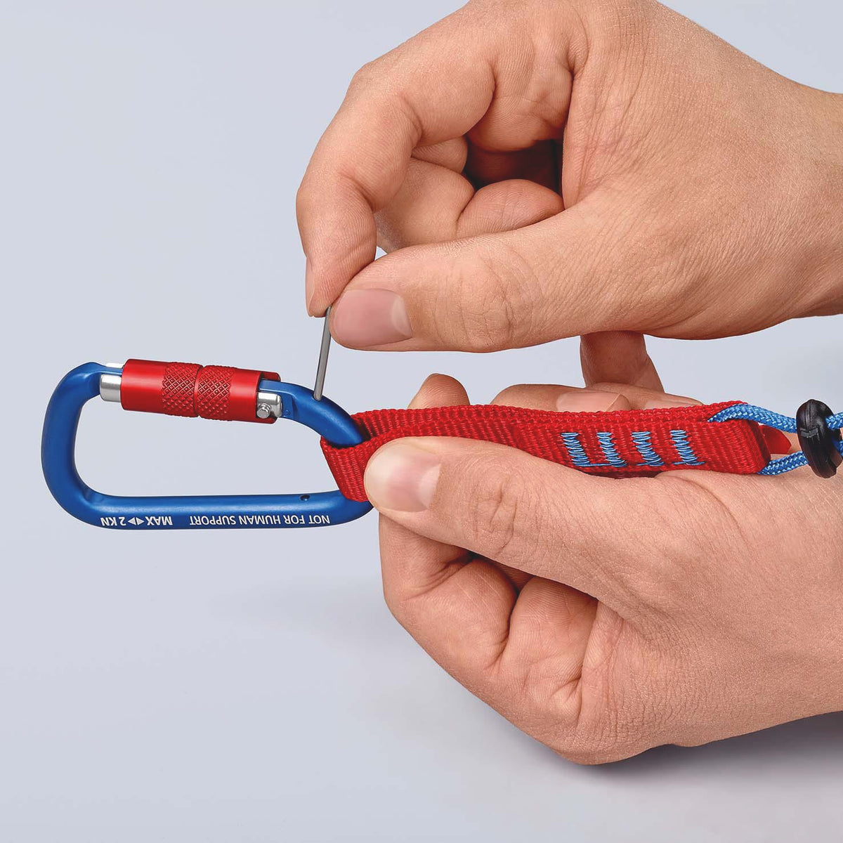 KNIPEX Materialkarabiner 81 mm mit Schraubverschluss blau beschichtet