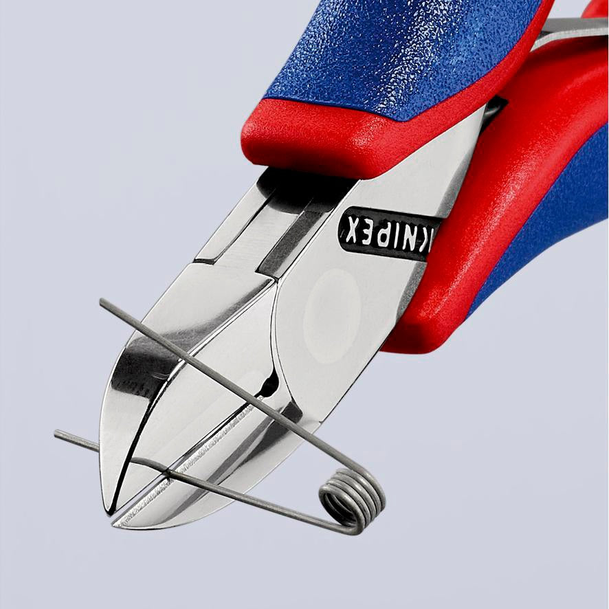 KNIPEX Elektronikseitenschneider 130 mm Form 0 mit Facette und 2K-Hülle, spiegelpolierter Kopf