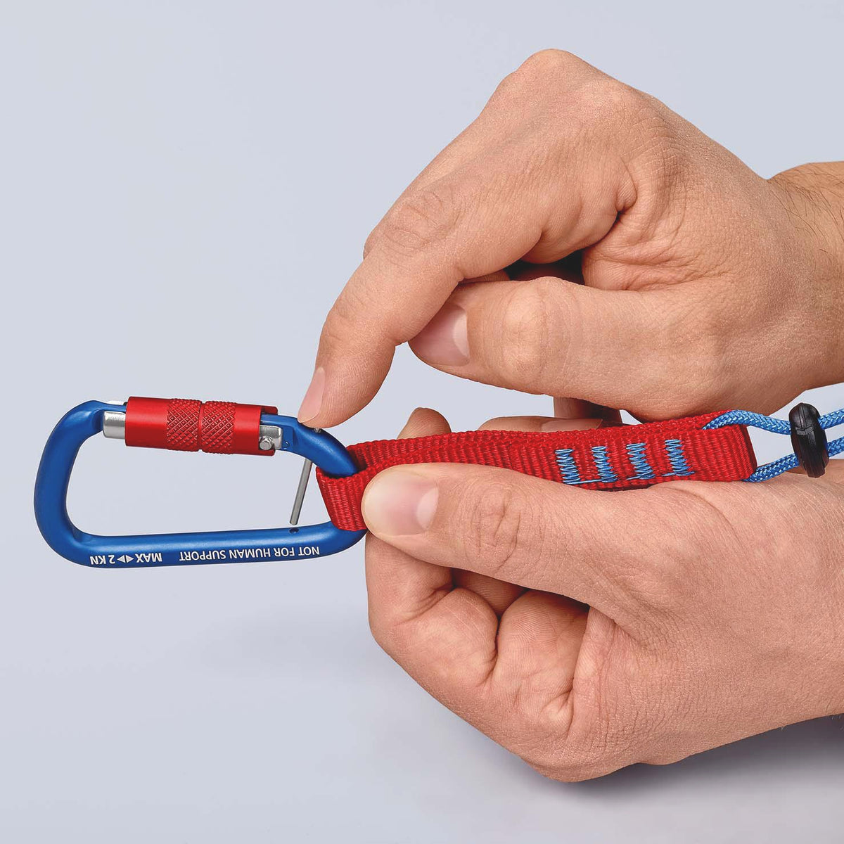 KNIPEX Materialkarabiner 81 mm mit Schraubverschluss blau beschichtet