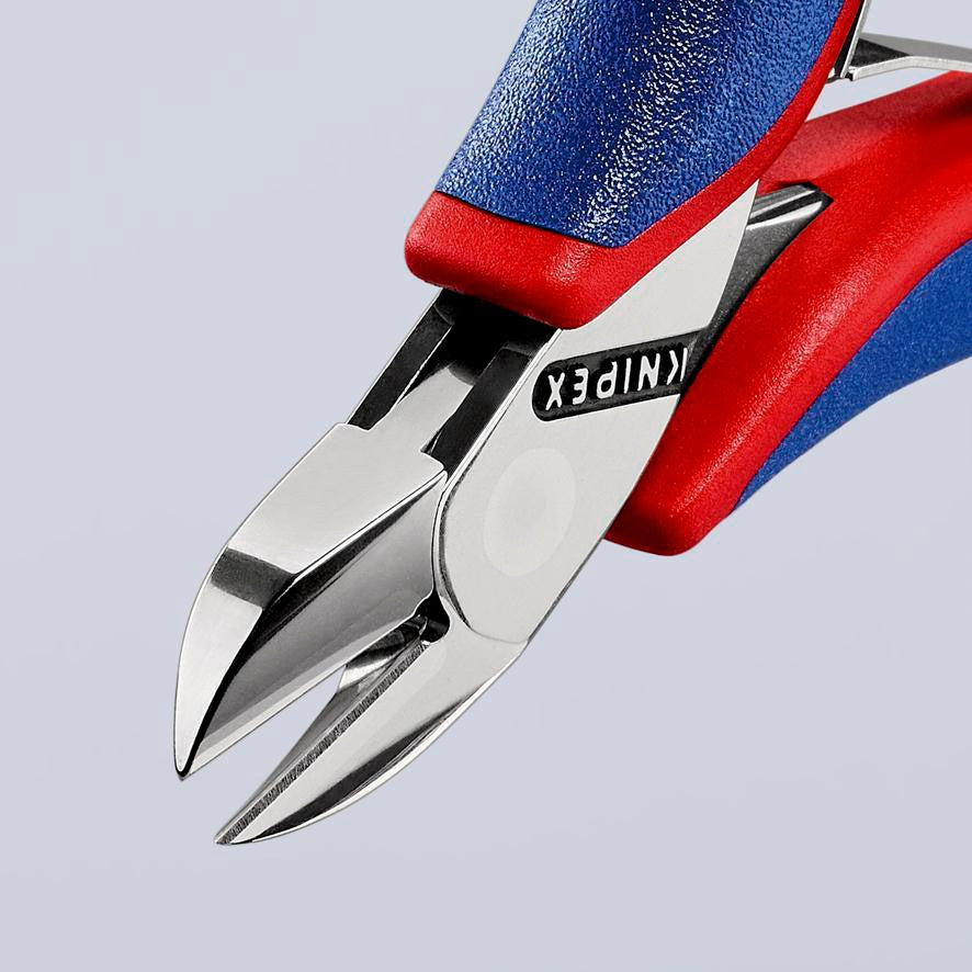 KNIPEX Elektronikseitenschneider 130 mm Form 0 mit Facette und 2K-Hülle, spiegelpolierter Kopf