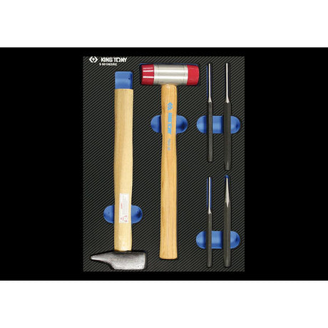 KING TONY Profi-Werkzeuge - Splinttreiber und Hammer in EVAWAVE-Schaumstoffeinlage - 6 tlg. 990106SRE