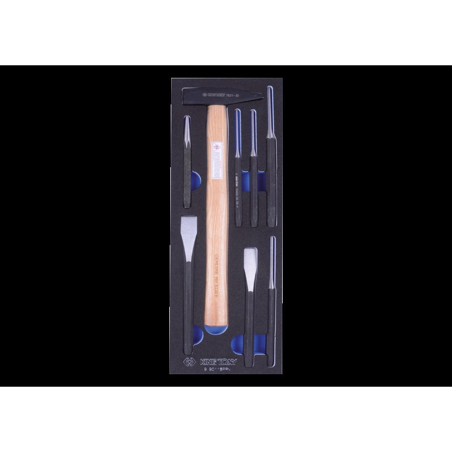KING TONY Profi-Werkzeuge - Splinttreiber und Hammer-Set, EVAWAVE -8 tlg. 990118PRV