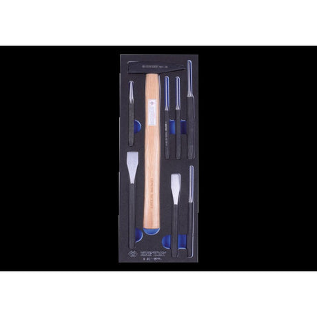 KING TONY Profi-Werkzeuge - Splinttreiber und Hammer-Set, EVAWAVE -8 tlg. 990118PRV