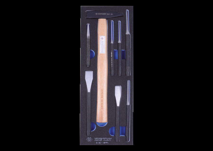 KING TONY Profi-Werkzeuge - Splinttreiber und Hammer-Set, EVAWAVE -8 tlg. 990118PRV
