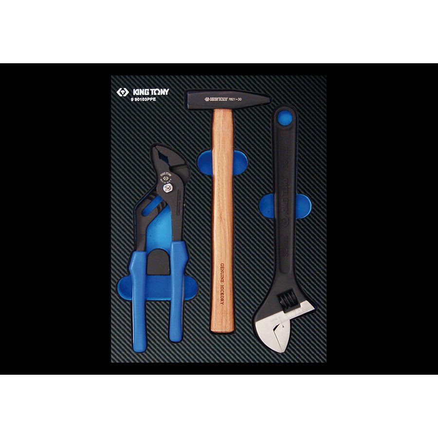 KING TONY Profi-Werkzeuge - Zange, Hammer und Einmaulschlüssel-Set, EVAWAVE - 3 tlg. 990103PPE