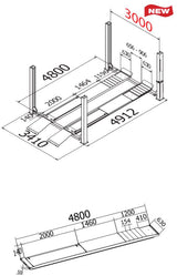 Cascos 4000kg Vier-Säulen Hebebühne 4,8 m - Doppelte T-Profile, Rampenhöhe 180 mm – 13380