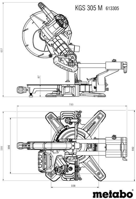 METABO Kapp- und Gehrungssäge KGS 305 M – 2000 W, Zugfunktion, Schnittlinienlaser, 305 x 105 mm